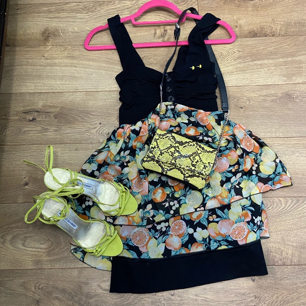 2/20 WalG London/UK citrus fruit dress Sz S/M